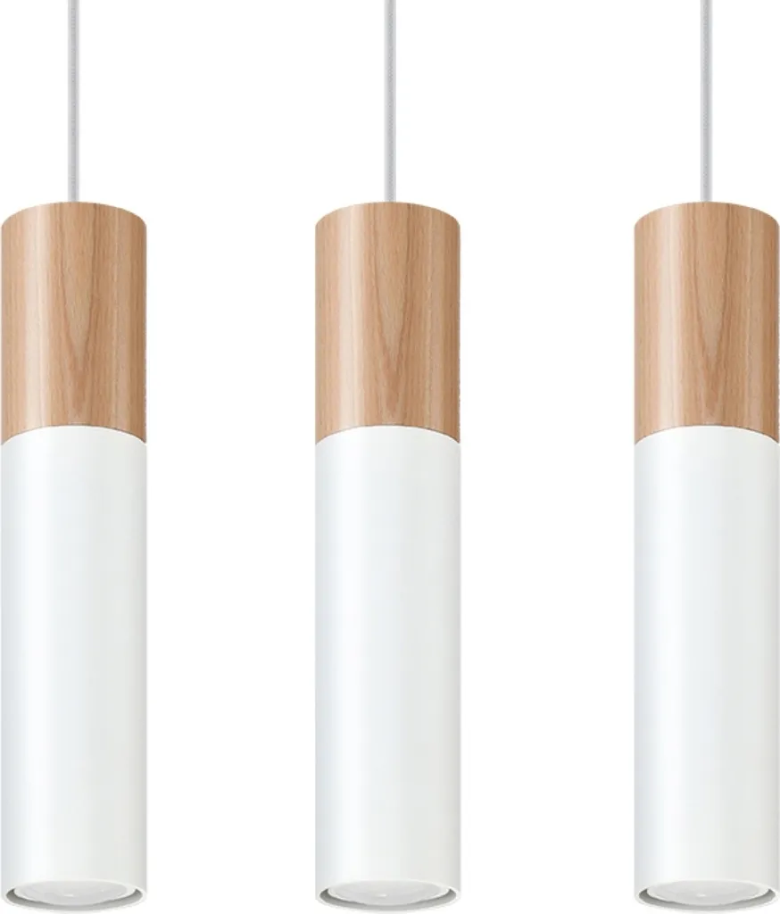 Lustre 3 spots MARCOS pour grand salon - Solution éclairage bois blanc