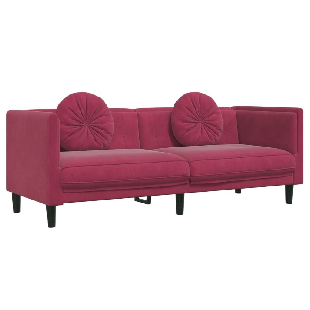 Cloris DesignMöbel Sofa mit Kissen 3-Sitzer Weinrot Samt - Klassische Sofas DE366186
