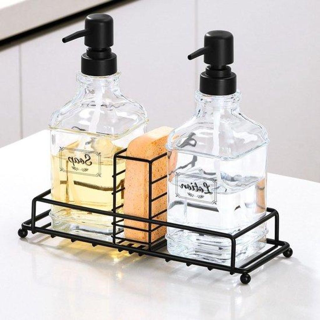 Seifenspender-Set 2er-Pack dickes Glas Handspender Edelstahl