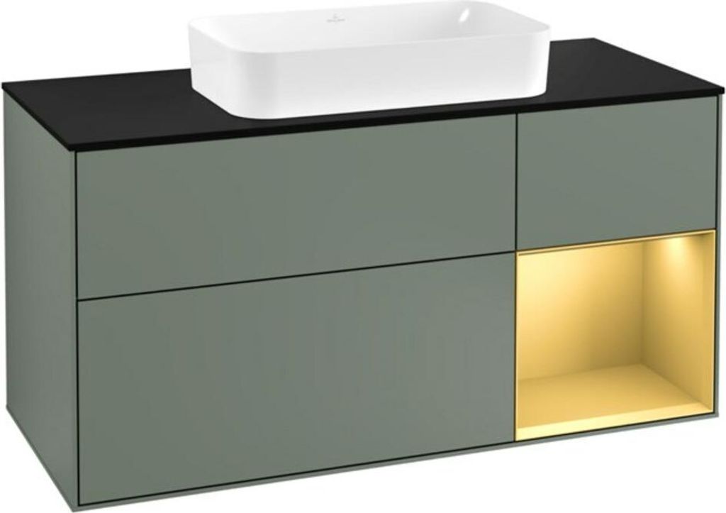 V&B Waschtischunterschrank Wandbeleuchtung Finion 120cm, Pl b m, Reg re gol m, Oli. m Lac