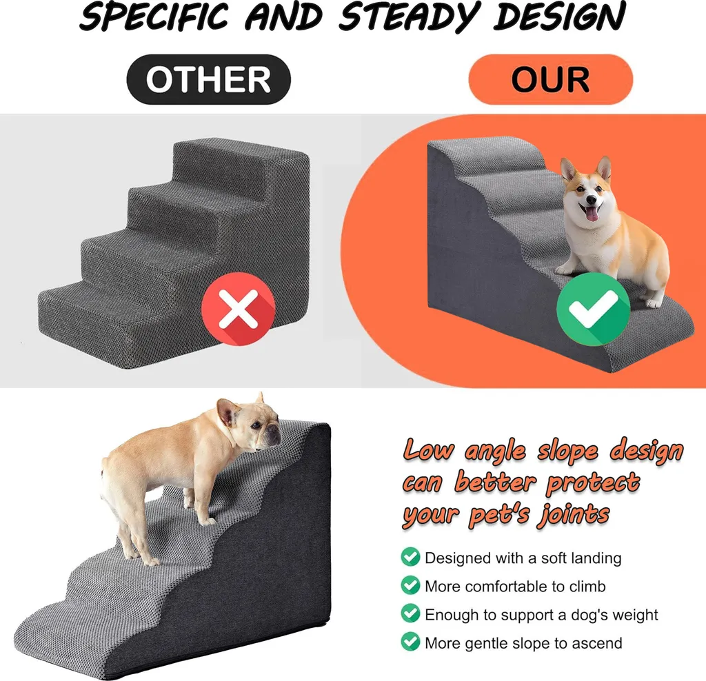 Escalier pour chien spécial articulations 5 marches gris anti-glisse