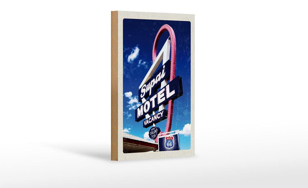 Holzschild Reise 12x18 cm Amerika USA Route 66 Supai Motel Produktbild 