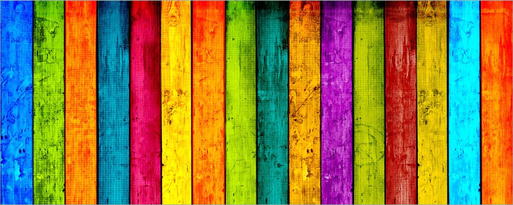 Wallario selbstklebendes Poster - Buntes Holz - bunte Streifen mit Farbe und Holzstruktur, Größe: 80 x 200 cm