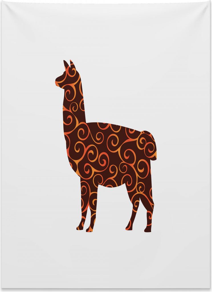 Abakuhaus Lama Wandteppich, Tier-Silhouette-Linien aus Weiches Mikrofaser Stoff Kein Verblassen Klare Farben Waschbar, 110 x 150 cm, Orange Braun