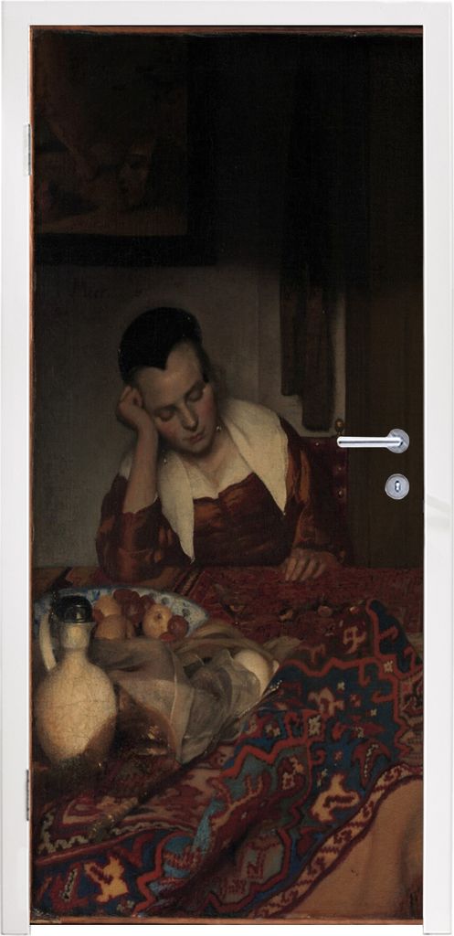 MuchoWow Türtapete Selbstklebende Türfolie Schlafendes Mädchen - Johannes Vermeer 90x215 cm Türposter Türaufkleber Klebefolie Türklebefolie...