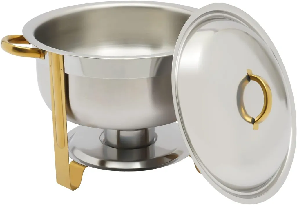 Chauffe-plats de Buffet Rond 5 Litres - Récipient Chauffant Inox et Or