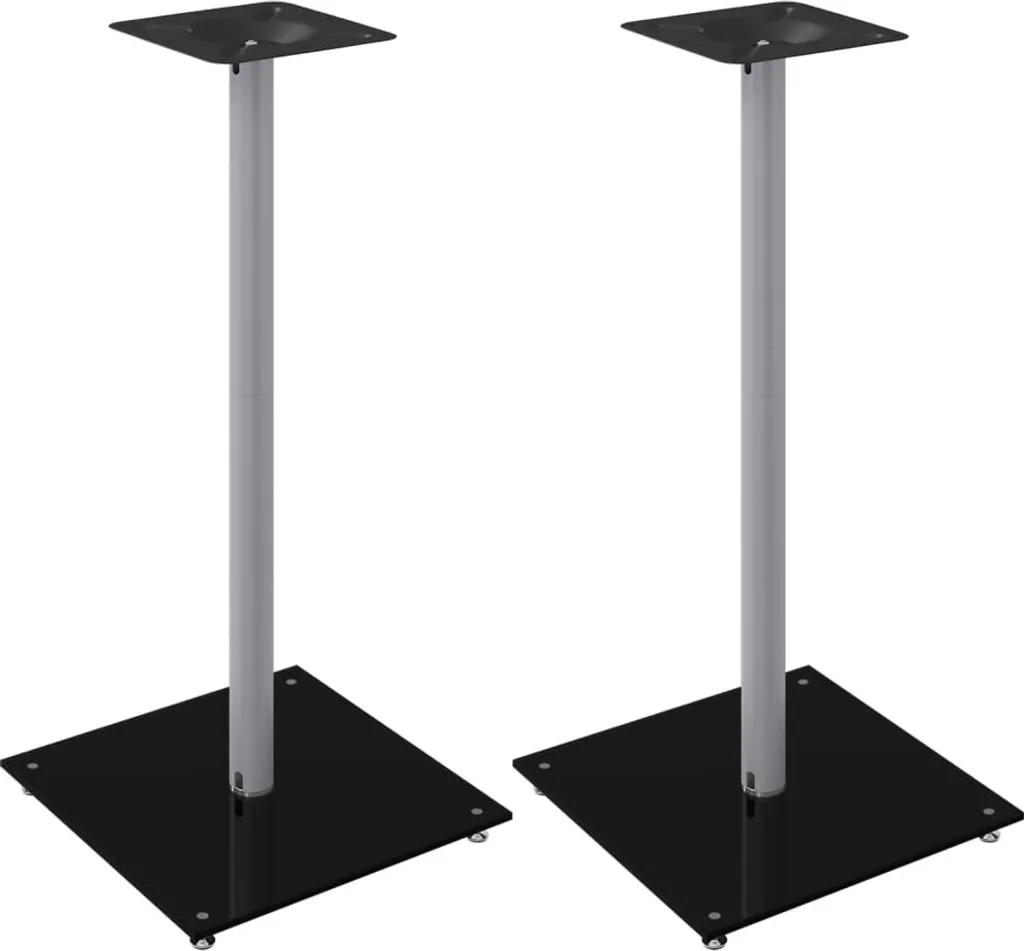 Supporto per Diffusori 2 Pezzi Vetro Temperato Nero e Argento Design