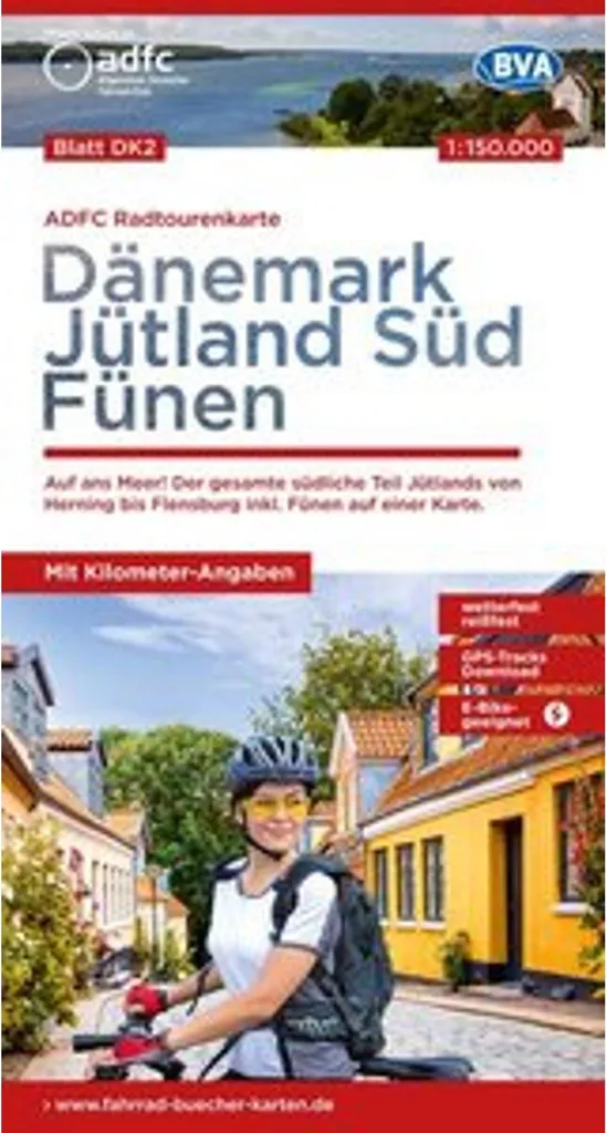 Carte de randonnée vélo Danemark et Jutland résistante à la pluie
