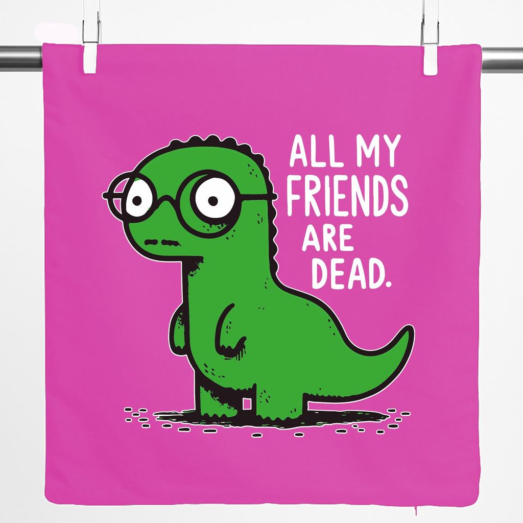 Huuraa Kissenbezug All friends are dead T-Rex 40x40cm Fuchsia Baumwolle Dekokissenbezug Geschenkidee