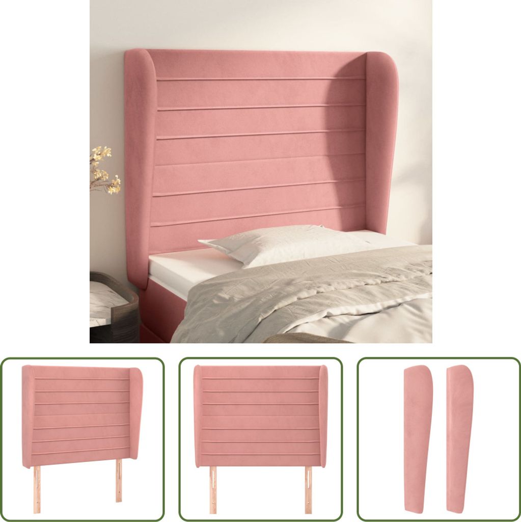 The Living Store Kopfteil mit Ohren Rosa 93x23x118/128 cm Samt