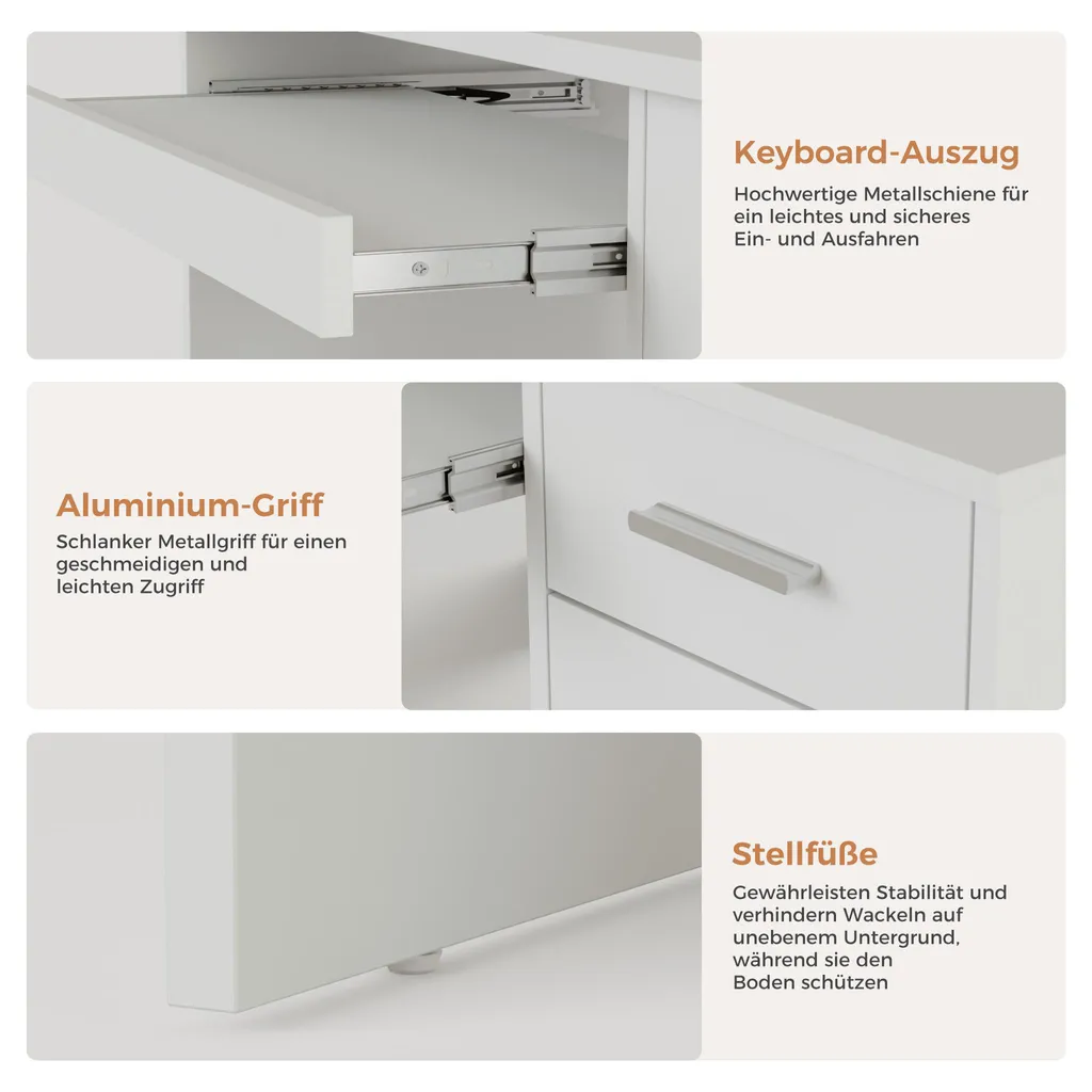 Bureau informatique blanc moderne avec rangements et tablette clavier - 5