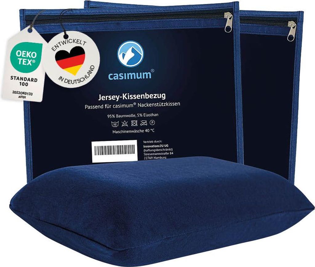 2er Set Kissenbezüge für Reisekissen BLAU, 25 x 40 cm, weich & hautfreundlich, verdeckter Reißverschluss, CASIMUM