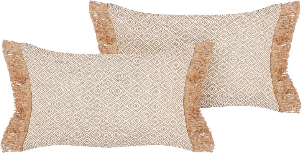 BELIANI Dekokissen 2er Set Beige 30 x 50 cm Rechteckig mit Produktbild 