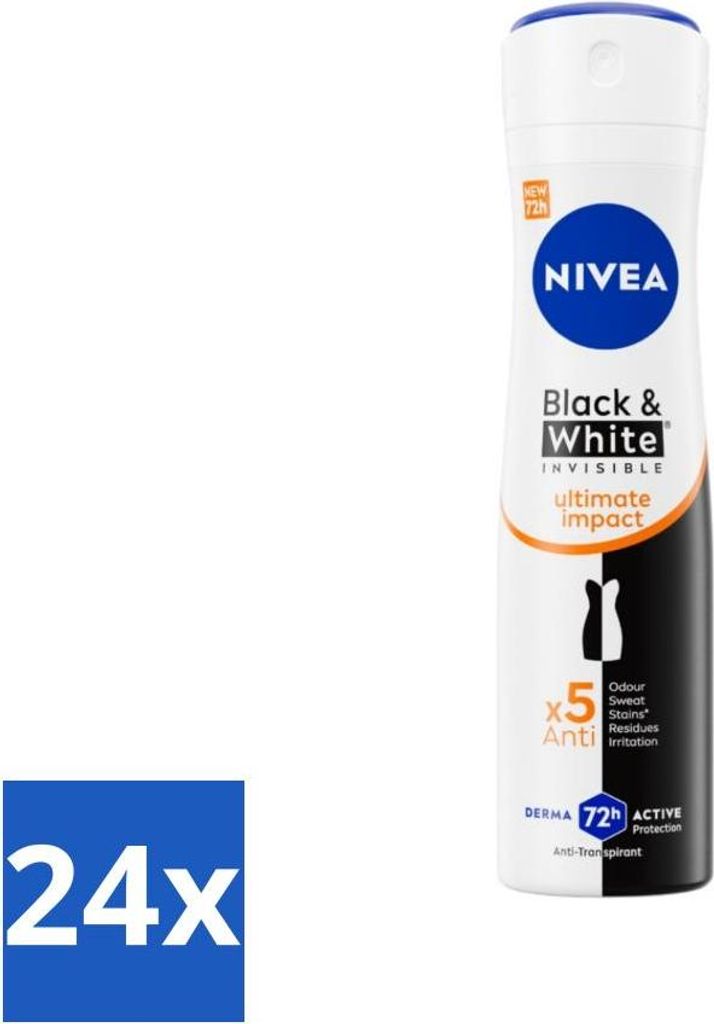 NIVEA - Deodorant Spray - Black & White Ultimate Impact - Antitranspirant - 150 ml - Vorteilspack - 24 Stücke