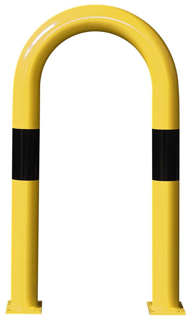 Extra starker Rammschutz-Bügel, Outdoor, Anfahrschutz aus Gütestahl, 1.200 mm Höhe, 650 mm Breite, feuerverzinkt und gelb kunststoffbeschichtet