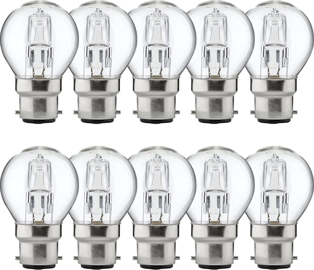 10 x Luminizer Halogen Leuchtmittel P45 Tropfen 18W = 21W B22 klar dimmbar warmweiß