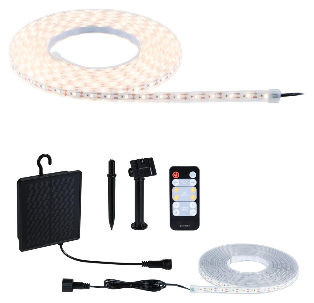 Paulmann Solar-LED-Streifen inkl. Fernbedienung, 5 m, IP44, 2,8 W, 51 lm/m, 60 LEDs/m, 3000 K