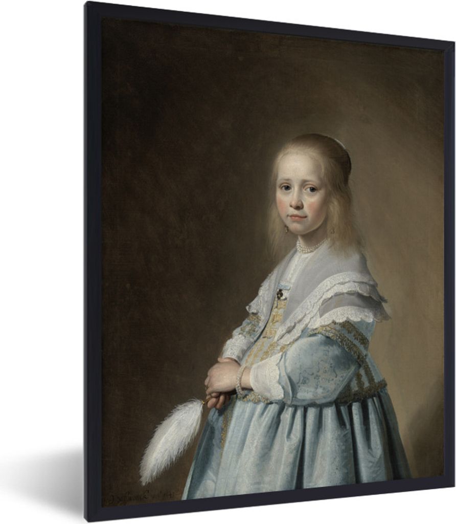 MuchoWow Gerahmtes Poster Porträt eines Mädchens in Blau - Gemälde von Johannes Cornelisz. Verspronck 60x80 cm - Poster mit Schwarzem Bilderra...