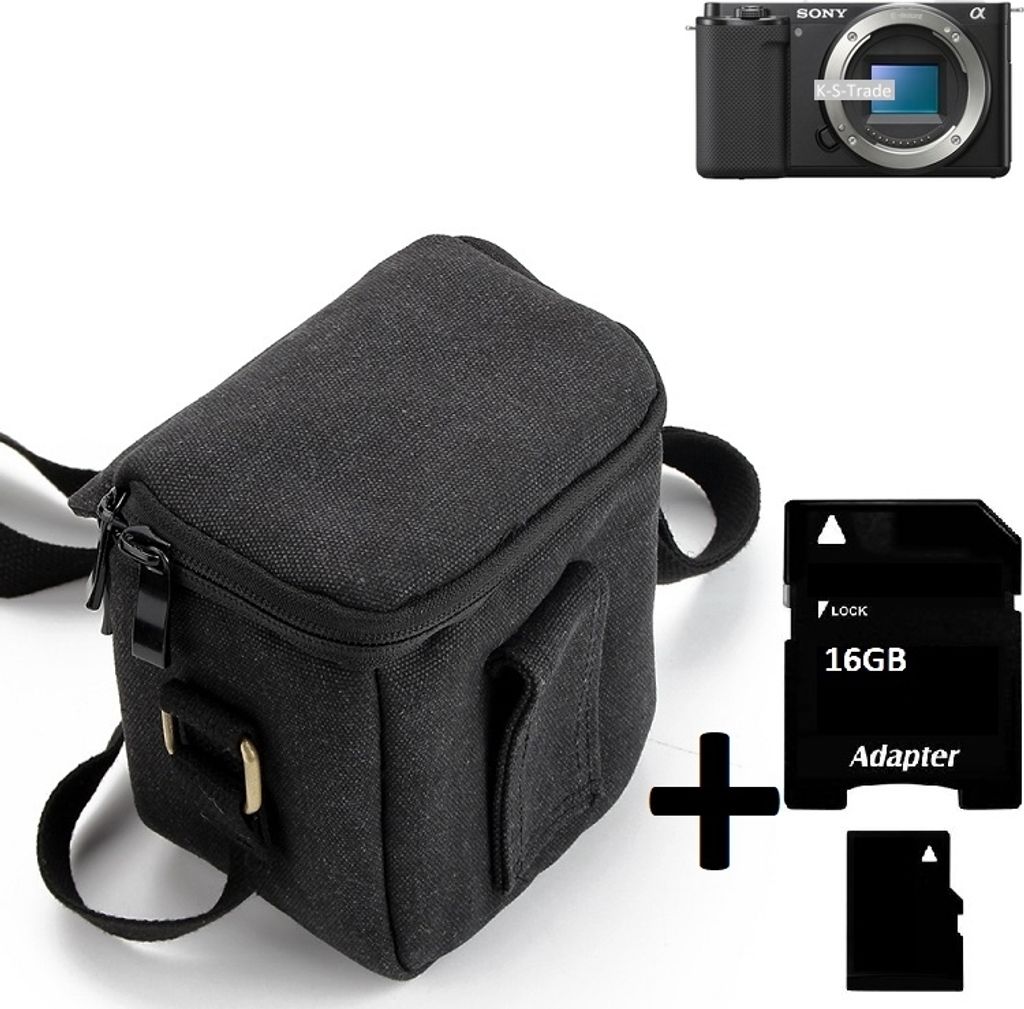 K-S-Trade Umhängetasche kompatibel mit Sony ZV-E10 Schulter Tasche Tragetasche Kameratasche Fototasche + 16GB Speicherkarte schwarz Schutzhülle bag
