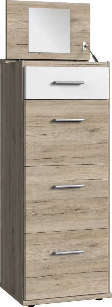 Commode haute Joker 5 tiroirs imitation chêne San Remo robuste