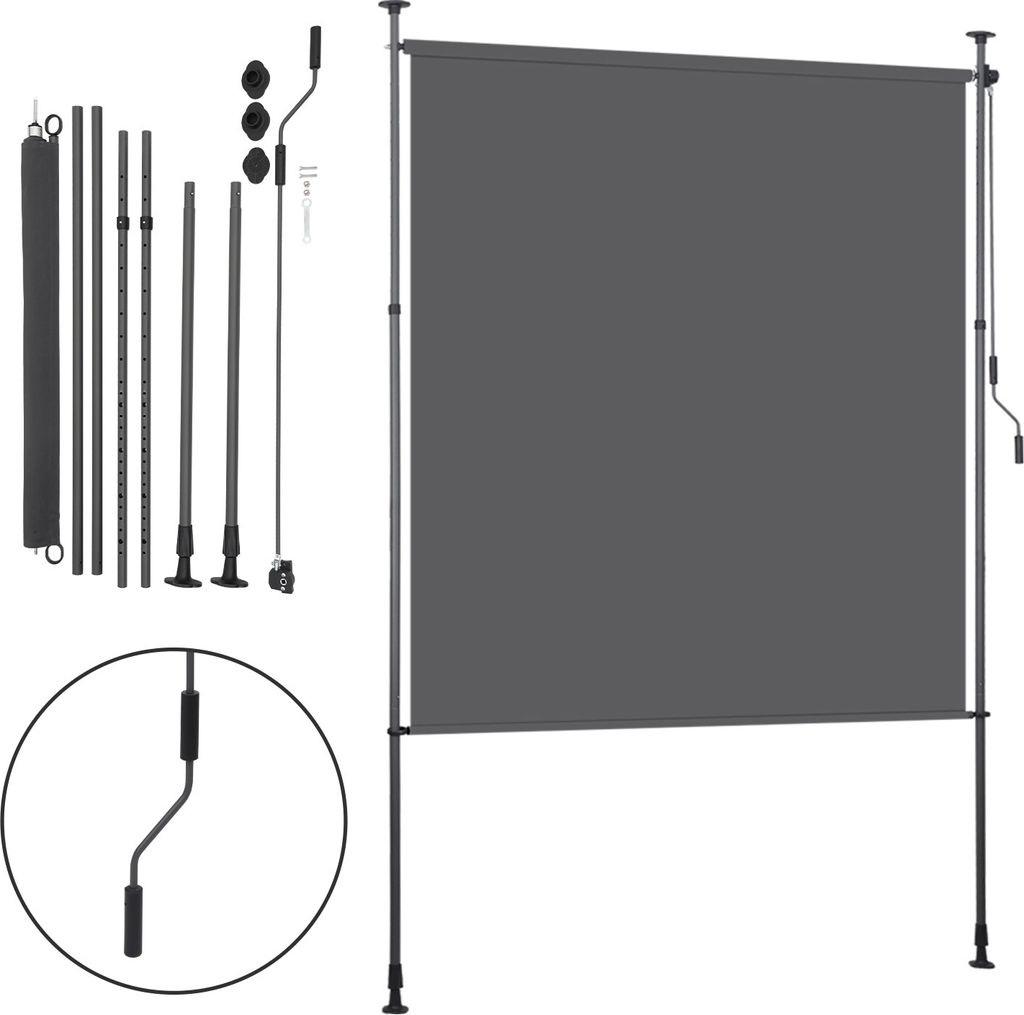 Hengda Senkrechtmarkise Außenrollo 200 x 270 cm Balkonrollo mit Handkurbel Sichtschutz Vertikalmarkise ohne Bohren Sonnenschutz Windschutz Anthrazit