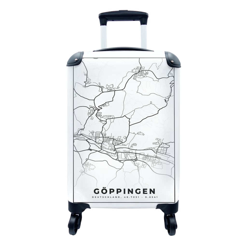 MuchoWow Koffer Handgepäck Trolley Rollkoffer Kleine Reisekoffer mit 4 Rollen - Stadtplan - Göppingen - Stadtplan - Cabin Size < 55x40x23 cm & ...
