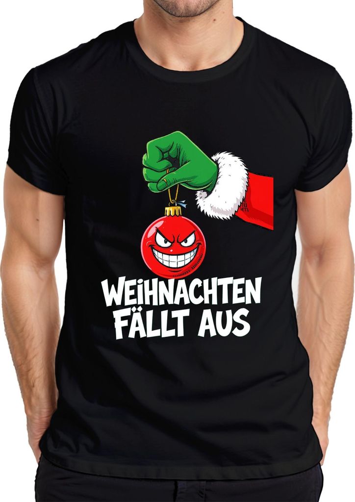 Weihnachten fällt aus böse Weihnachtskugel grüne Hand sarkastisch Herren T-Shirt, Schwarz, 3XL