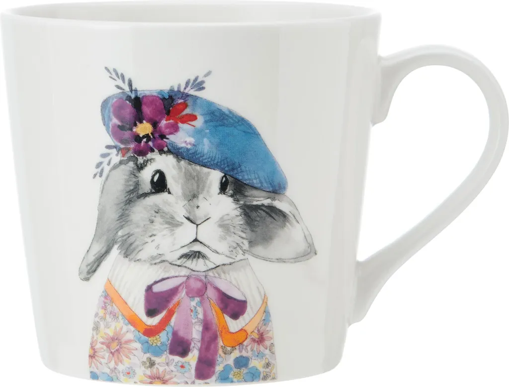 Tazza Mikasa Tipperleyhill in porcellana con stampa di coniglio, tazza da 380 ml in porcellana fine con dettagli in oro vero, tazza da tè e caffè con stampa di animali, in confezione regalo
