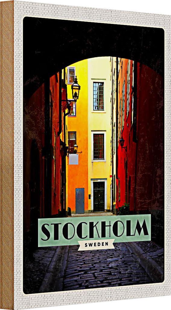 Holzschild Reise 20x30cm Stockholm Schweden Gasse Reise