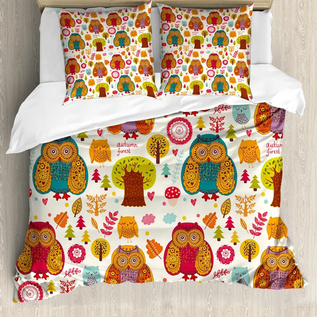 Set Letto Gufi ABAKUHAUS 200x200: Copripiumino per Allergici Colorato
