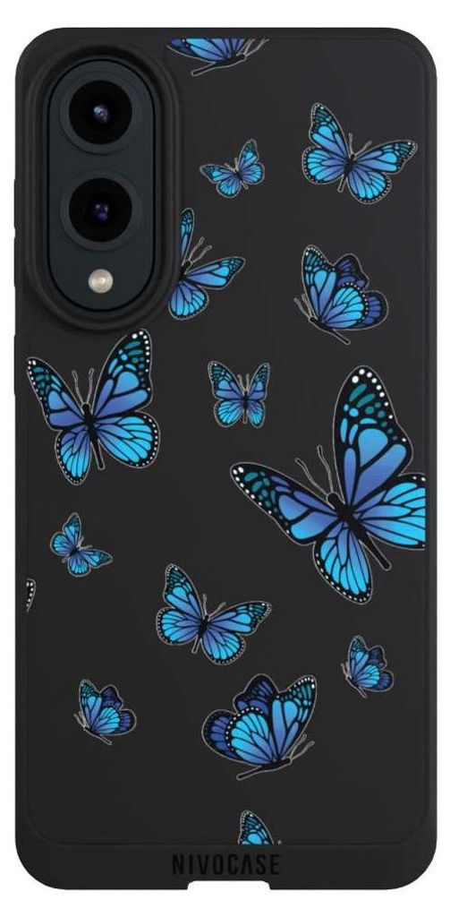 NIVOCASE Handyhülle für Samsung Galaxy S25 Edge Hülle NIVOpure Case Schwarz Muster Schmetterling transparent