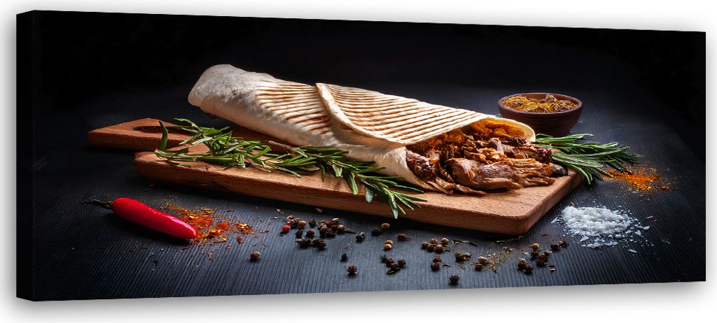 Leinwandbild Kebab Kebap Essen Küche Gewürze 90x30 Feeby Schwarz bild für die wand bereit zum aufhängen