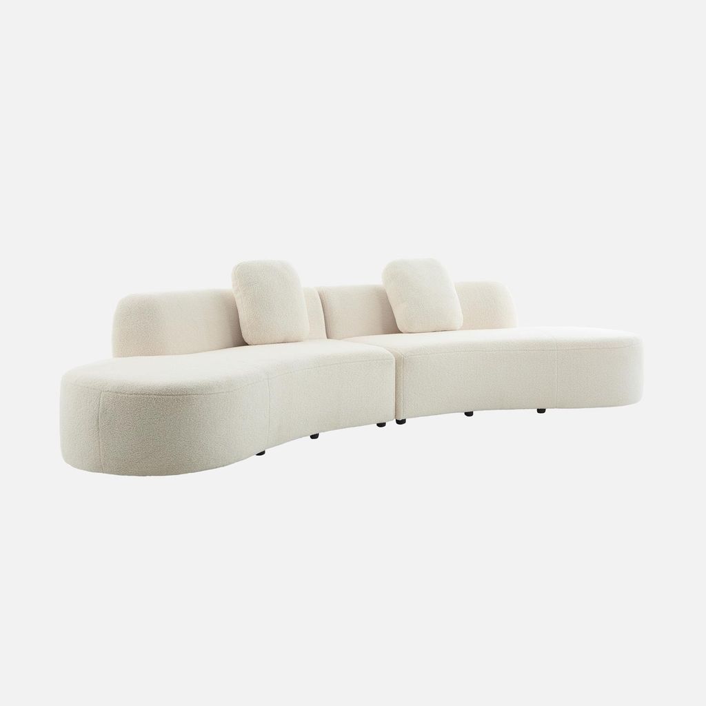 sweeek - Organisches 5-Sitzer-Sofa mit Bouclé-Bezug - Creme Produktbild 