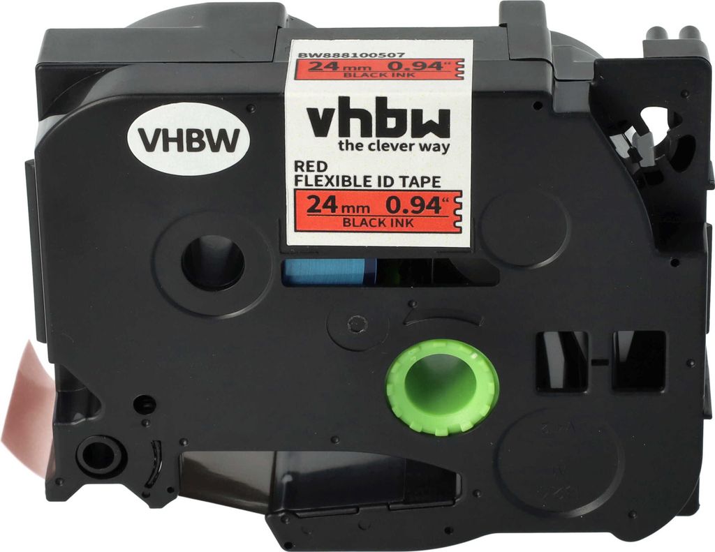 vhbw Schriftband-Kassette kompatibel mit Brother PT H500, E550W, E550WVP, E800W Etiketten-Drucker 8m x 24mm Schwarz auf Rot, Flexibel, Laminiert