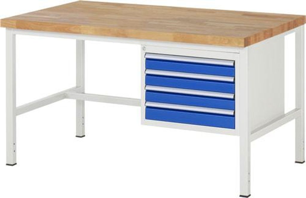 Werkbank mit 4 Schubladen - Vollauszug - 90:4 - höhenverstellbar 840-1.040 mm - 1.500 x 900 mm (BxT) - Traglast 1.250 kg - Buche