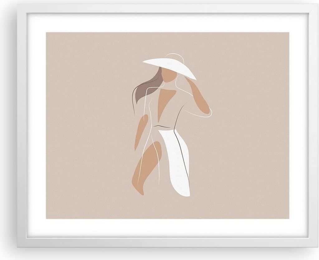 Gerahmtes Poster - Weißer Rahmen - Minimalismus Frau Buntstift - 50x40 cm - Wand Bild - Wanddeko - Wandbilder - Kunstposter - Wandposter - Bilderr...