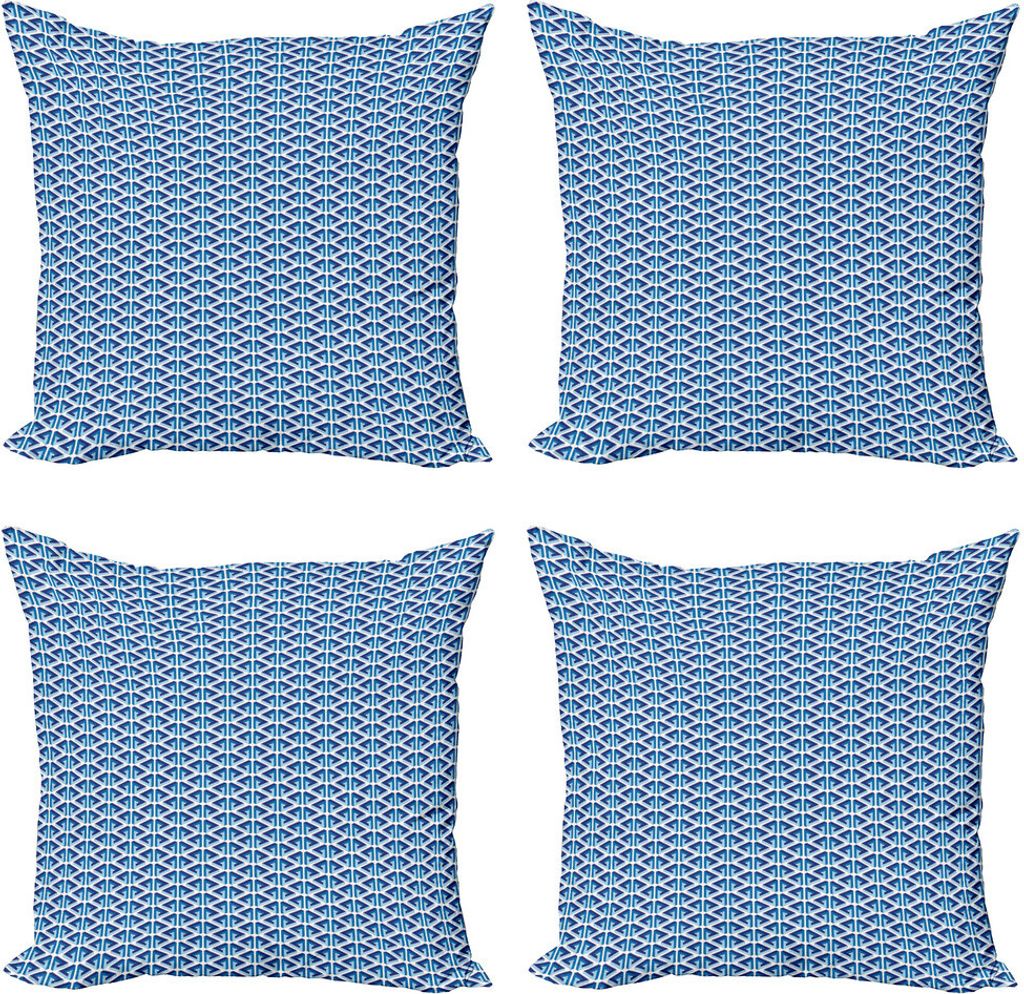 ABAKUHAUS Geometrisch Kissenbezug Set (4 Stück), Penrose-Dreieck, Moderner Doppelseitiger Digitaldruck, 50 cm x 50 cm, Hellblau Marineblau