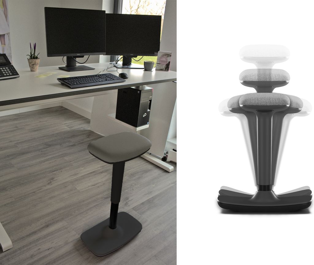 Ergonomischer Arbeitshocker, Stehhilfe Bürohocker, Polsterhocker drehbar Grau