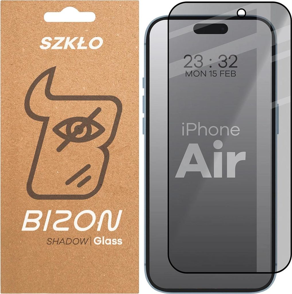 Gehärtetes Glas mit Privatschutzfilter für iPhone Air, Bizon Glass Edge Shadow, getönt mit schwarzer Rahmen