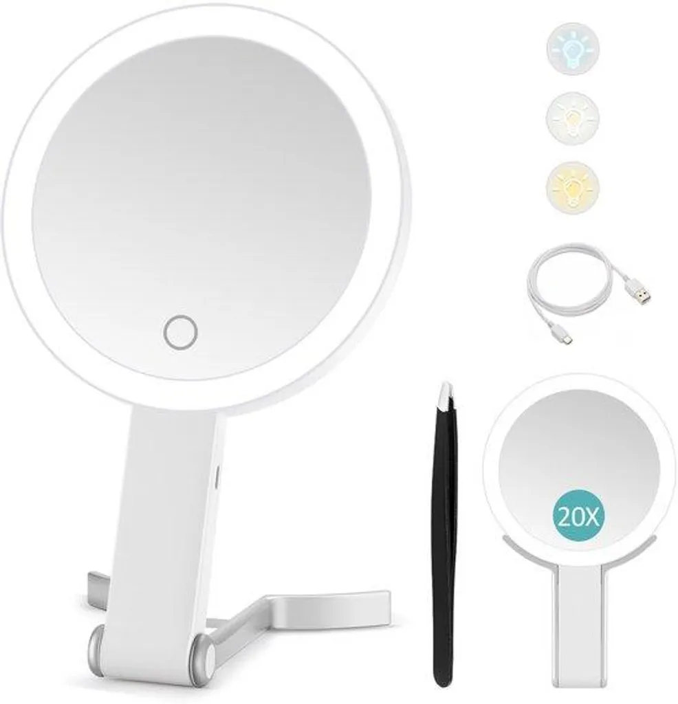 Miroir LED grossissant 20x tactile et flexible avec 3 modes de lumière