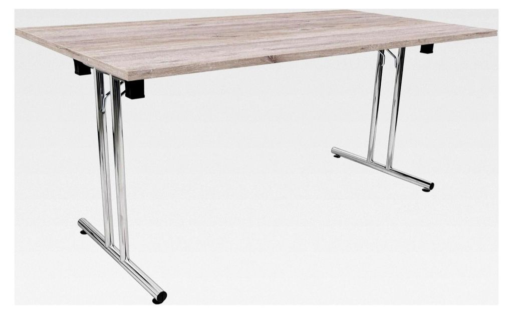 Klappbarer Besprechungstisch, Klapptisch mit verchromtem Gestell und geradem Fuß, Maße 140x80 oder 160x80 cm, platzsparend stapelbar, hauseigene ...