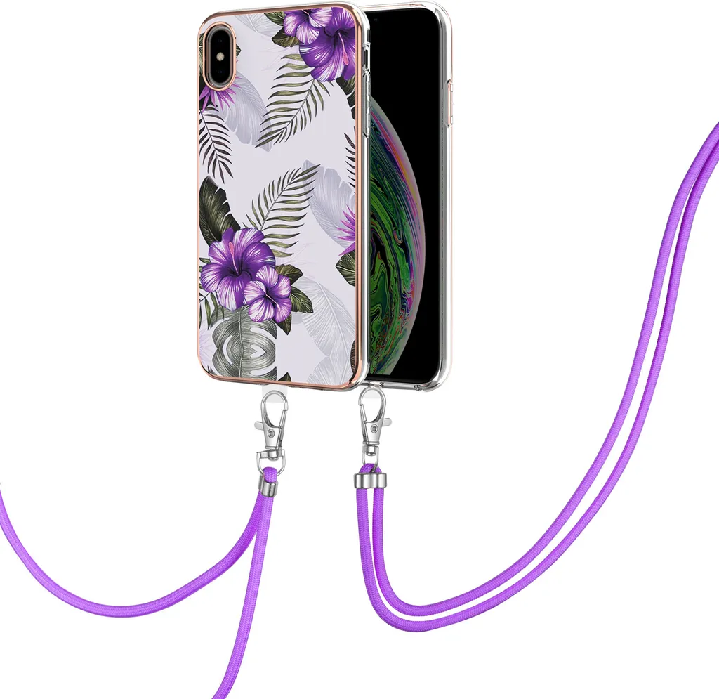 Custodia iPhone X XS Viola con Cinturino: Cover TPU Protettiva Moda