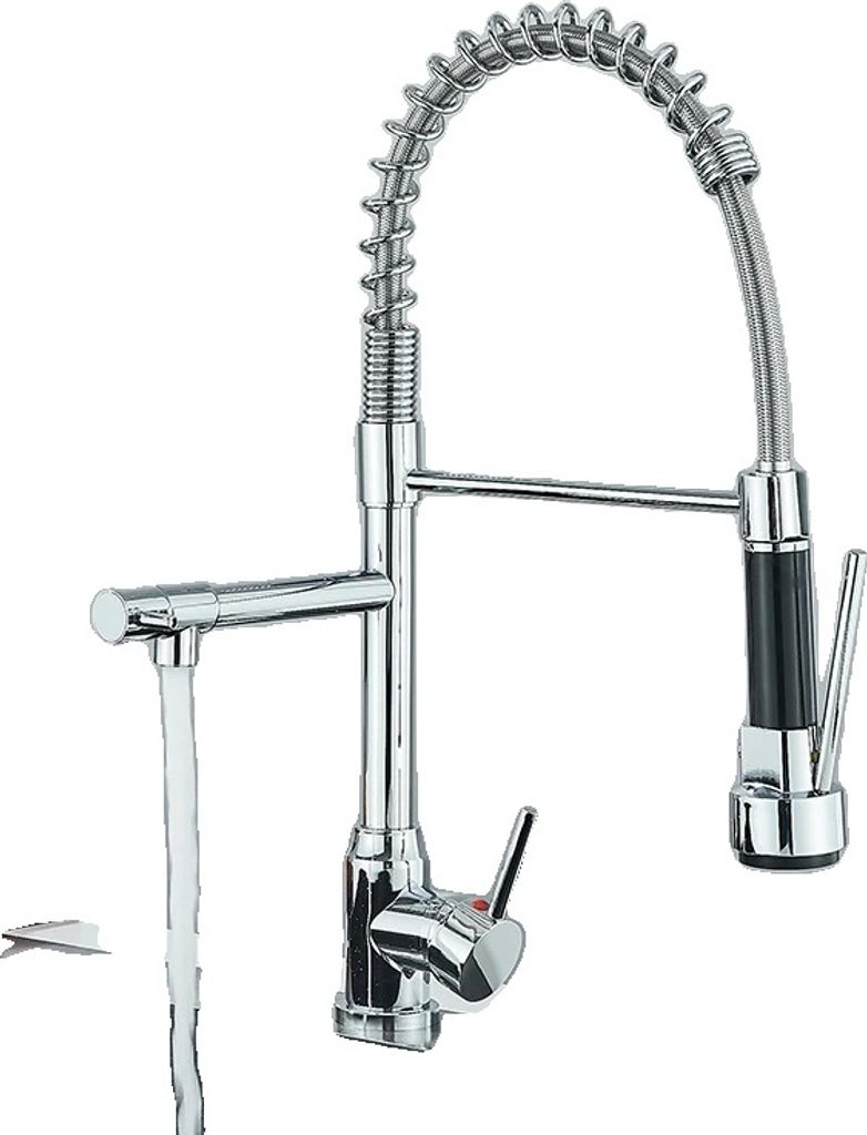 Küchenarmatur, Ausziehbare Sprühfunktion, 360-Grad-Drehung, Chrom