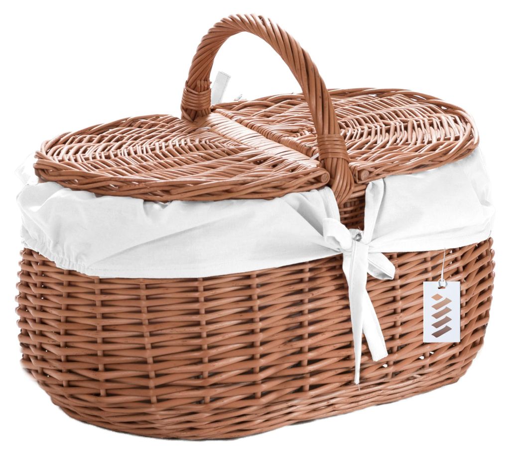 Wiklinowy Świat - Picknickkorb Weide mit Baumwollfutter – Weidenkorb Handgeflochten, Stabiler Einkaufskorb Autokorb, Flechtkorb für 2Personen, ...