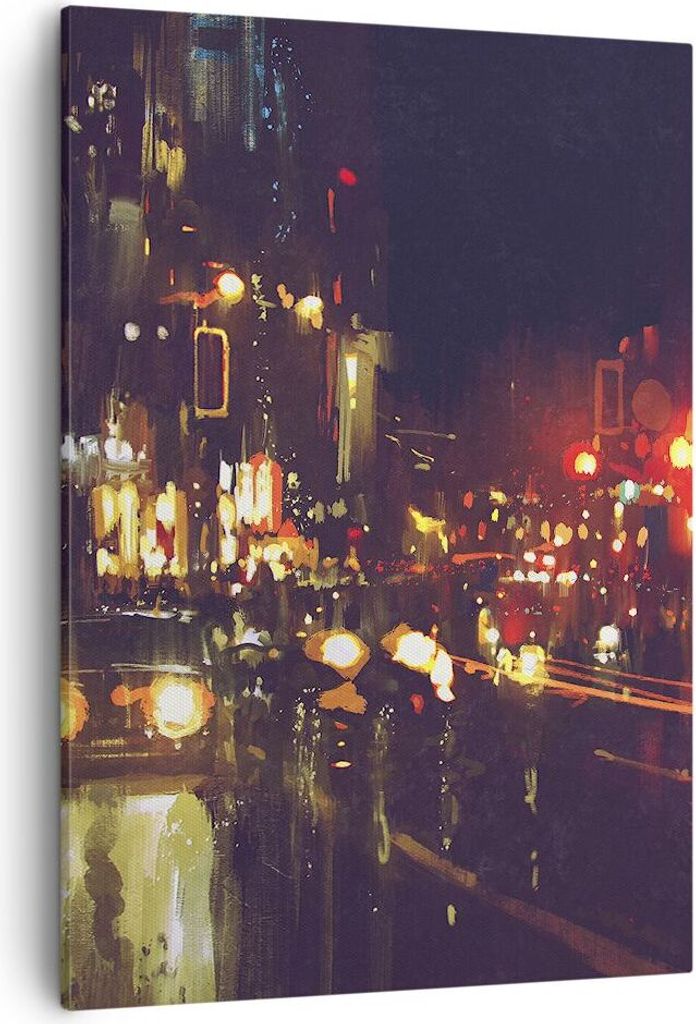 Bild auf Leinwand - Leinwandbild - Einteilig - Stadt Nacht Straße - 50x70cm - Wand Bild - Wanddeko - Wandbilder - Leinwanddruck - Wanddekoration -...