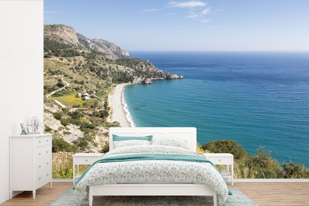 MuchoWow Fototapete für Wohnzimmer oder Schlafzimmer Wandtapete Vinyl Motivtapete Der Strand von Cantarriján Spanien - 330x220 cm - Fototapeten