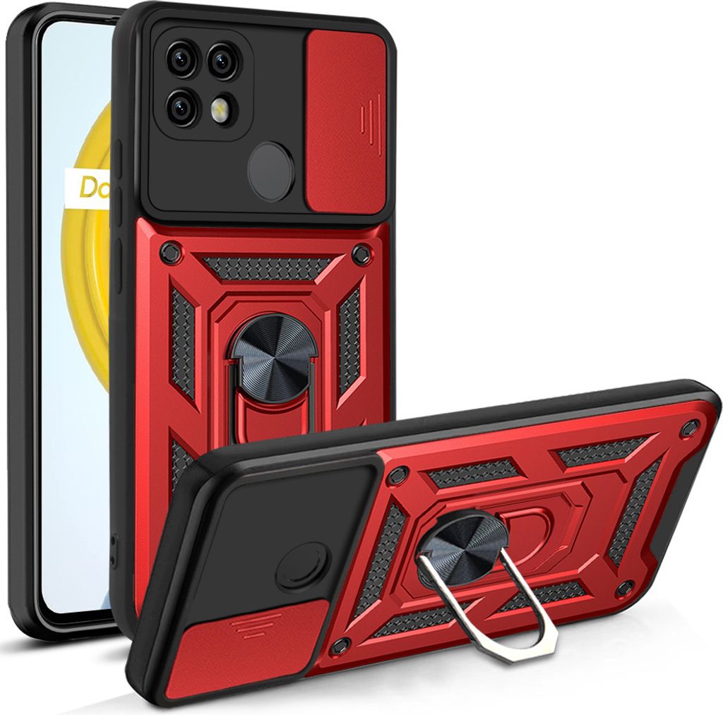 Realme C21 Hülle mit 360° Drehbarer Magnetische Ring Ständer Halter Dia Kameraschutz TPU Bumper Silikon Schutzhülle für OPPO Realme C21 Rot