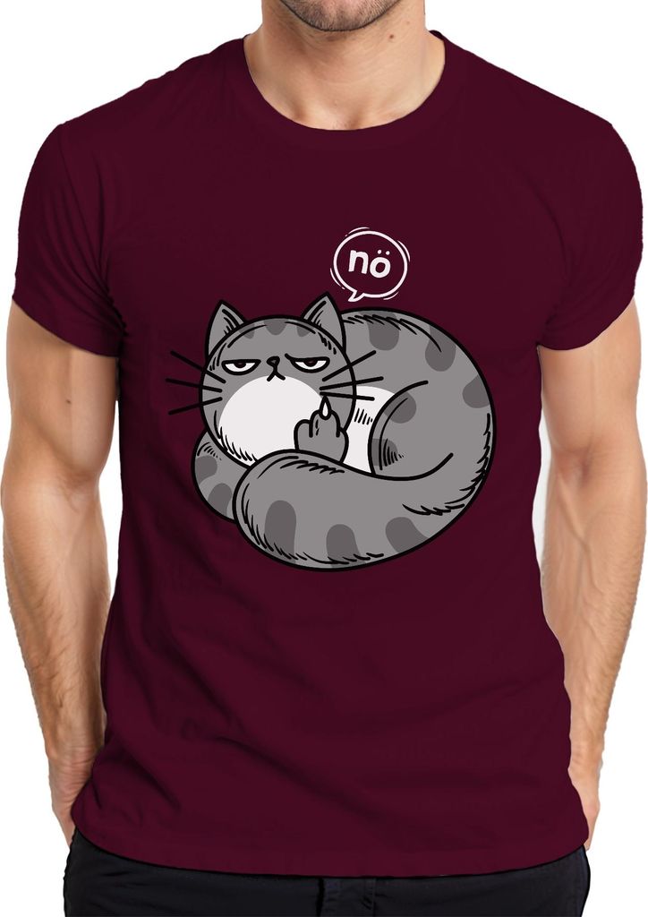 genervte katze mittelfinger nö lustig geschenk katzenfreund humor Herren T-Shirt, Burgundy, 3XL