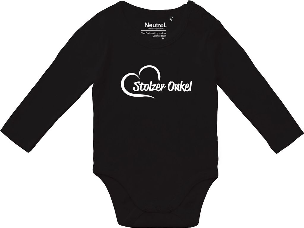 Huuraa Baby Body Stolzer Onkel Herz 74 Black Baumwolle Fairtrade Langarmbody Geschenkidee