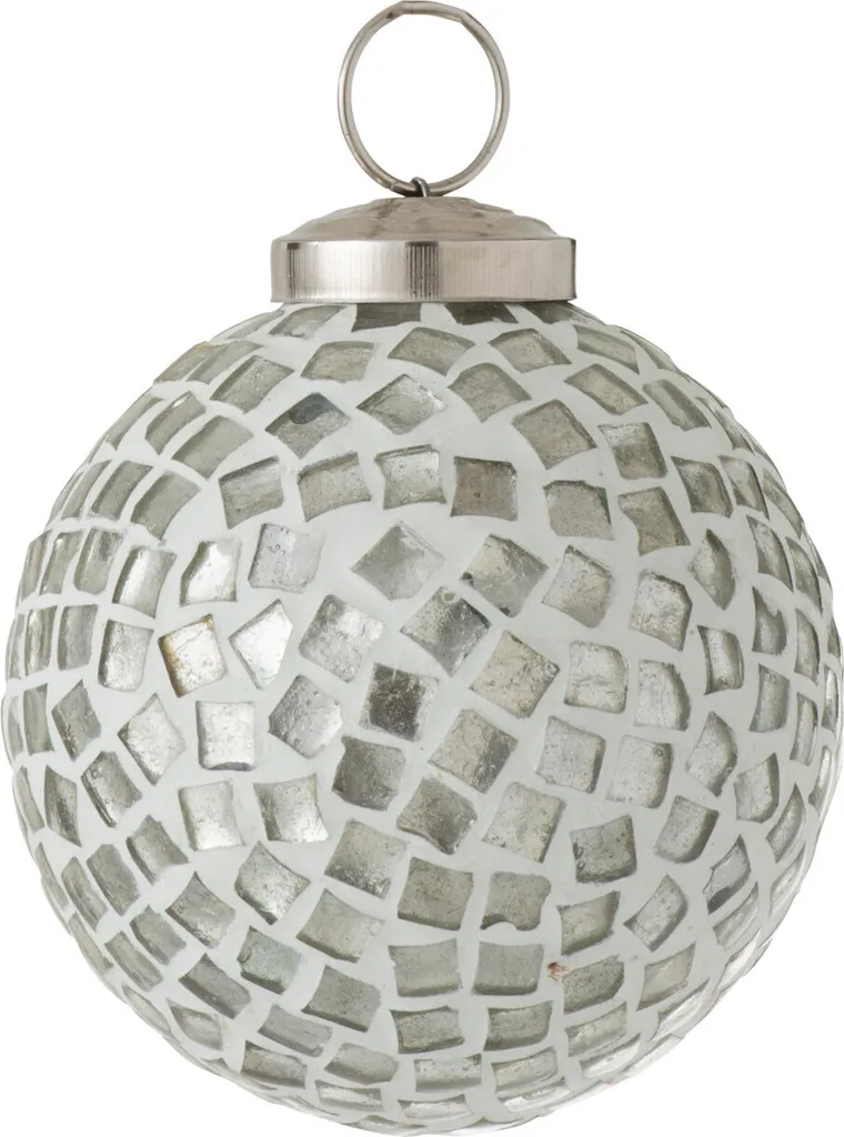 Boule de Noël Mosaïque Blanche et Argent pour Déco de Fête Élégante